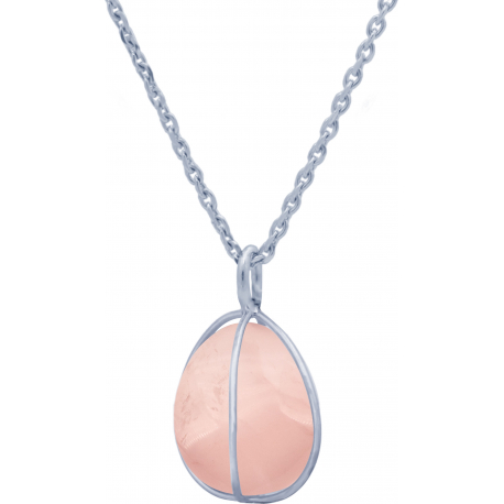 Collier en argent rhodié - quartz rose - 15mm - 7,3g - 45cm