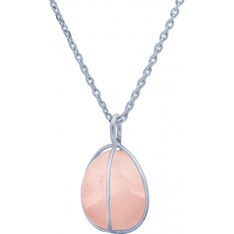 Collier en argent rhodié - quartz rose - 15mm - 7,3g - 45cm