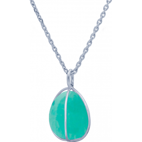 Collier en argent rhodié - amazonite - 15mm - 7,3g - 45cm