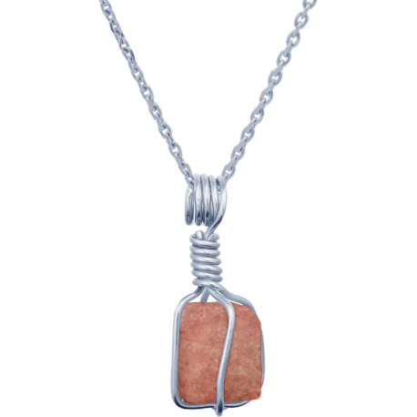 Collier en argent rhodié - strawberry quartz - 15mm - 3,7g - 40cm