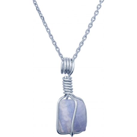 Collier en argent rhodié - blue lace agate - 15mm - 3,7g - 40cm