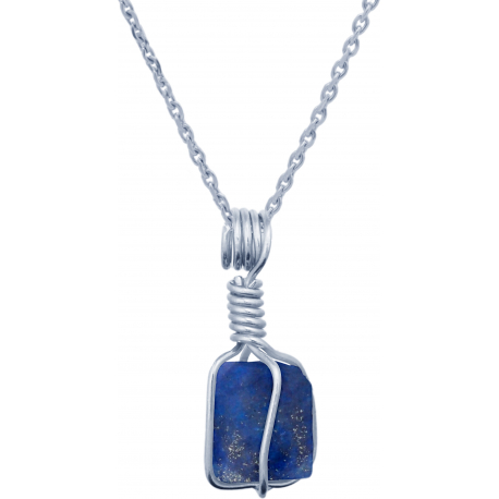 Collier en argent rhodié - lapis lazuli - 15mm - 3,7g - 40cm