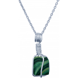 Collier en argent rhodié - malachite - 15mm - 3,7g - 40cm