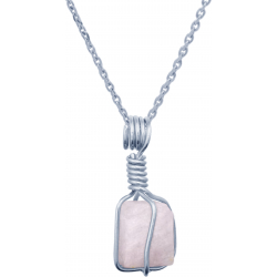Collier en argent rhodié - quartz rose - 15mm - 3,7g - 40cm