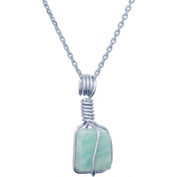 Collier en argent rhodié - amazonite - 15mm - 3,7g - 40cm