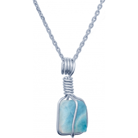 Collier en argent rhodié - larimar - 15mm - 3,7g - 40cm