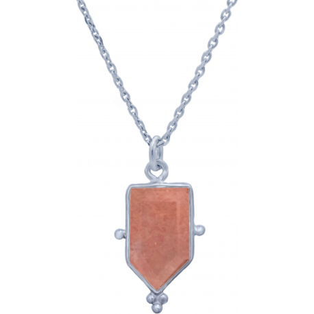 Collier en argent rhodié - strawberry quartz - 8x14mm - 3,4g - 40cm