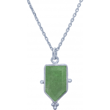 Collier en argent rhodié - quartz vert - 8x14mm - 3,4g - 40cm