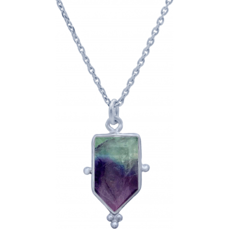 Collier en argent rhodié - fluorite - 8x14mm - 3,4g - 40cm