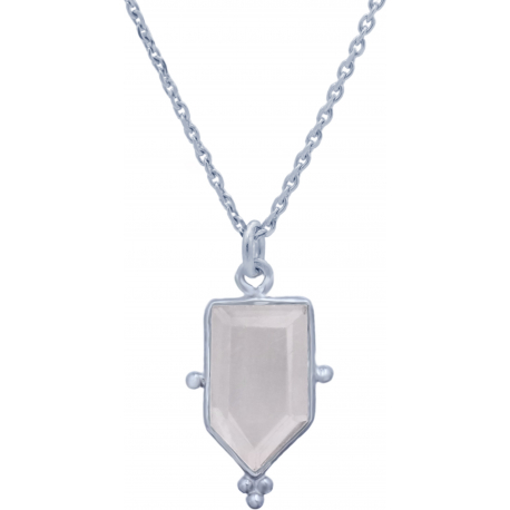 Collier en argent rhodié - quartz rose - 8x14mm - 3,4g - 40cm