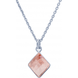 Collier en argent rhodié - strawberry quartz - 11x13mm - 2,9g - 40cm