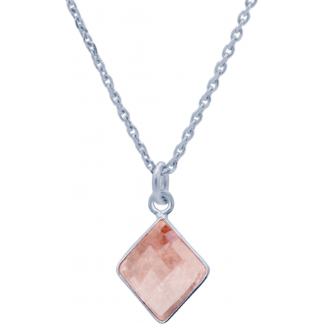 Collier en argent rhodié - strawberry quartz - 11x13mm - 2,9g - 40cm