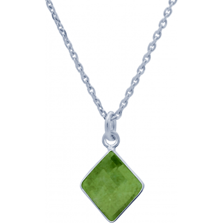 Collier en argent rhodié - quartz vert - 11x13mm - 2,9g - 40cm