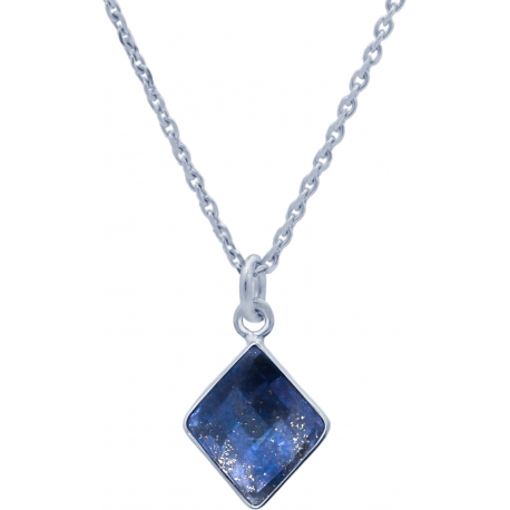 Collier en argent rhodié - lapis lazuli - 11x13mm - 2,9g - 40cm