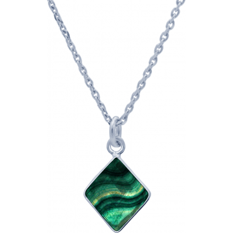 Collier en argent rhodié - malachite - 11x13mm - 2,9g - 40cm