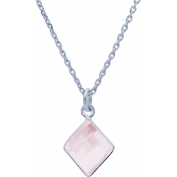 Collier en argent rhodié - quartz rose - 11x13mm - 2,9g - 40cm