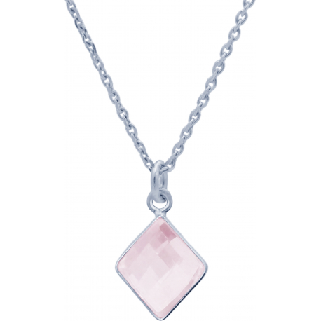 Collier en argent rhodié - quartz rose - 11x13mm - 2,9g - 40cm