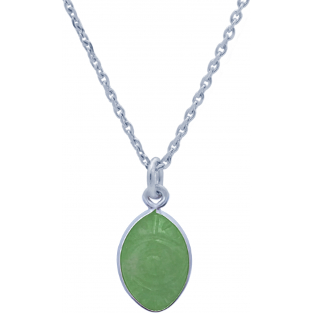 Collier en argent rhodié - quartz vert - 8x12mm - 3,5g - 38+5cm