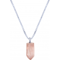 Collier en argent rhodié - strawberry quartz - 6x12mm - 2,8g - 40cm