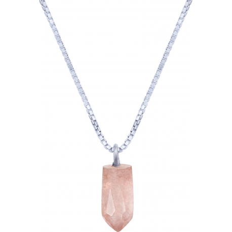 Collier en argent rhodié - strawberry quartz - 6x12mm - 2,8g - 40cm