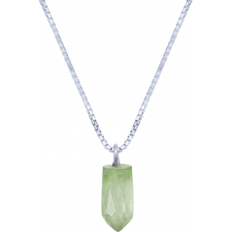 Collier en argent rhodié - quartz vert - 6x12mm - 2,8g - 40cm