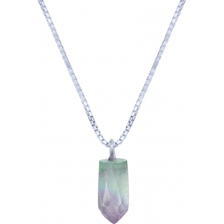 Collier en argent rhodié - fluorite - 6x12mm - 2,8g - 40cm