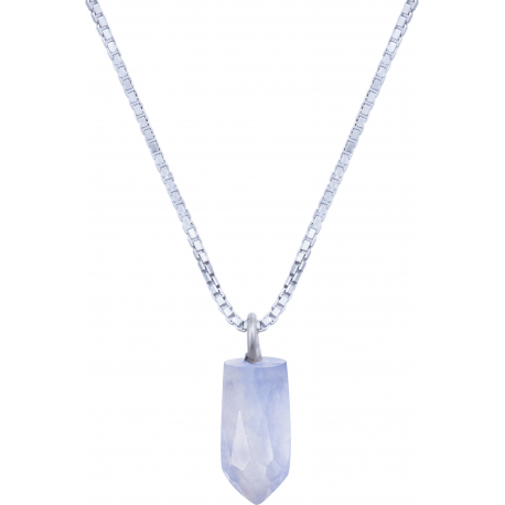 Collier en argent rhodié - blue lace agate - 6x12mm - 2,8g - 40cm