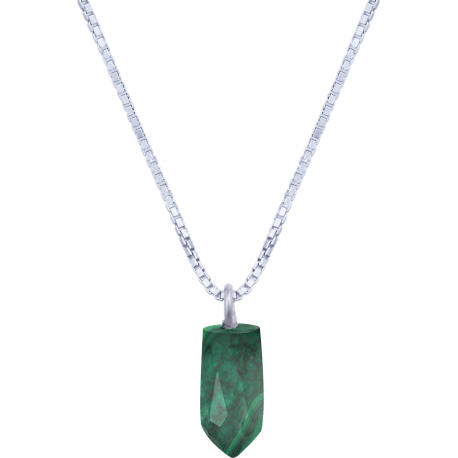 Collier en argent rhodié - malachite - 6x12mm - 2,8g - 40cm