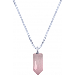 Collier en argent rhodié - quartz rose - 6x12mm - 2,8g - 40cm