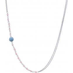 Collier argent rhodié -  Quartz rose - agate bleue - 3,3g - 40+5cm