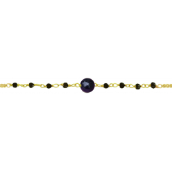 Bracelet argent doré -  Spinel noir - agate noir - 1,9g - 15+5cm