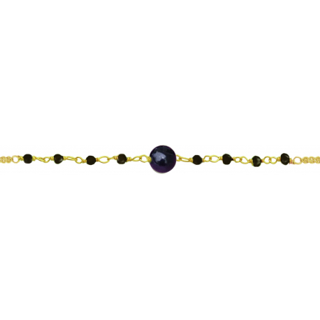 Bracelet argent doré -  Spinel noir - agate noir - 1,9g - 15+5cm