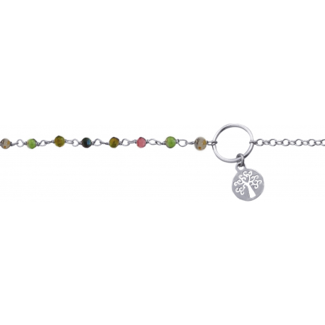 Bracelet argent rhodié - Tourmaline multicouleur - 2,1g - 15+5cm