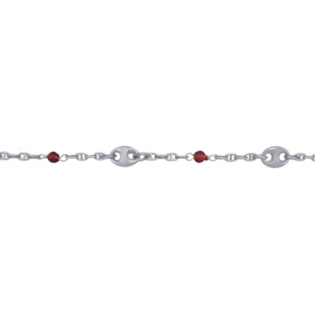 Bracelet argent rhodié - Agate rouge - 3,2g - 15+5cm