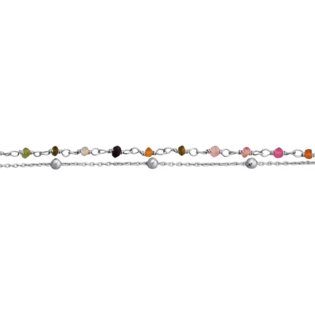 Bracelet argent rhodié - Tourmaline multicouleur - 2,2g - 15+5cm