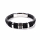 Bracelet cuir noir - composants en acier - 20cm reglable