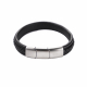 Bracelet cuir noir - composants en acier - 20cm reglable