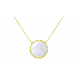 Collier en acier doré - nacre blanche - rond 20mm - 45+5cm