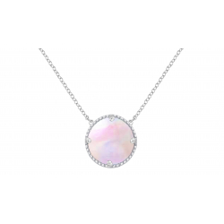 Collier en acier - nacre rose - rond 20mm - 45+5cm