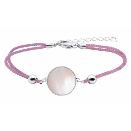 Bracelet nacre rose, longueur 15+5cm diametre 18mm