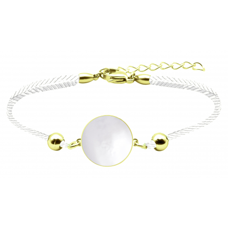 Bracelet nacre blanche, longueur 15+5cm diametre 18mm