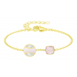 Bracelet nacre blanche et rose, quartz rose facettes, longueur 15+5cm