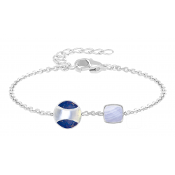 Bracelet nacre blanche, calcedoine bleue facettes, longueur 15+5cm