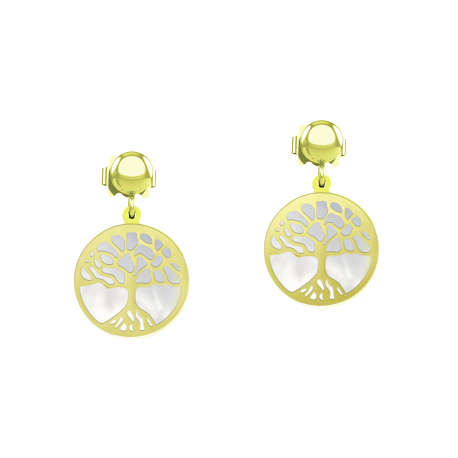 Boucles d'oreilles Arbre de vie nacre blanche, 28mm