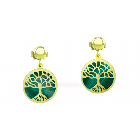 Boucles d'oreilles Arbre de vie malachite, 28mm