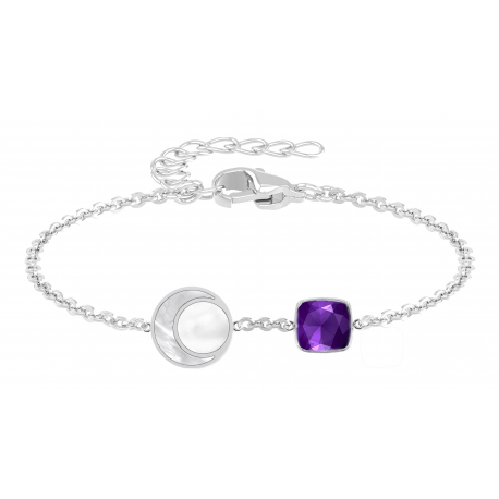 Bracelet nacre blanche, amethyste facettes, longueur 15+5cm