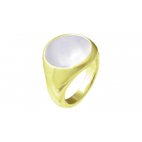 Bague doree nacre blanche, diametre 18mm