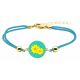 Bracelet coton bleu - Silkscreen - Fleur sakura jaune - rond 14mm - 15+5cm