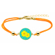 Bracelet coton orange - Silkscreen - Fleur sakura jaune - rond 14mm - 15+5cm