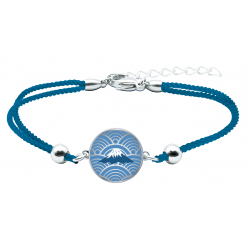 Bracelet coton bleu - Silkscreen - Mont Fuji - rond 14mm - 15+5cm